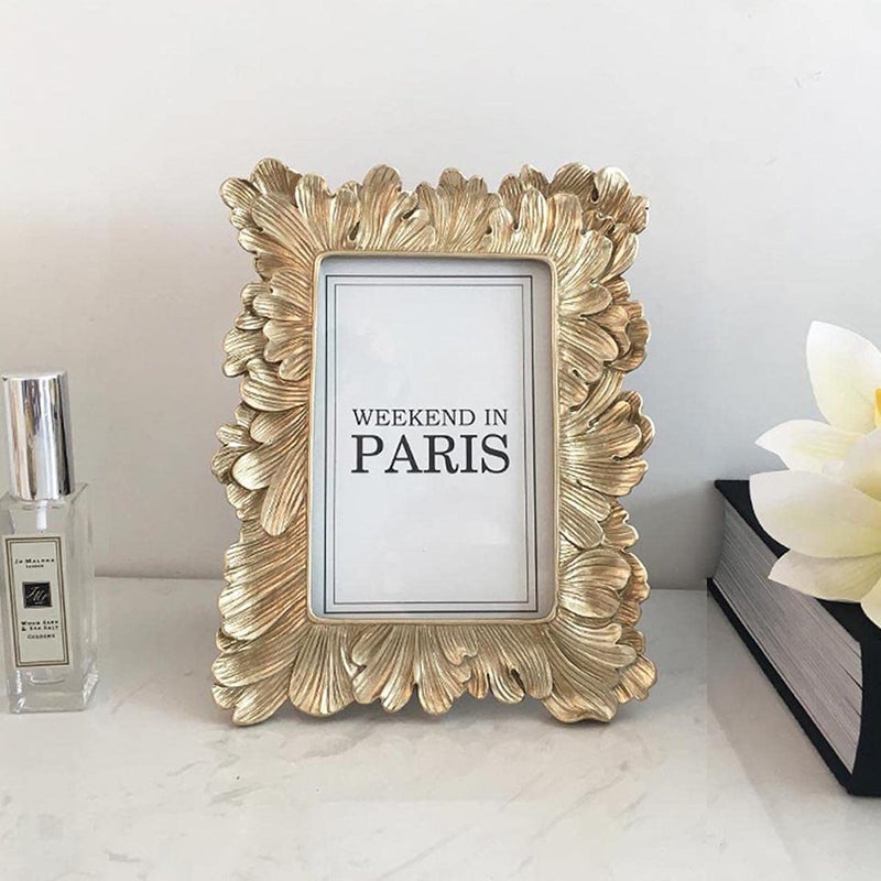 CISOO Vintage 4x6 Picture Frame Antique Photo Frame Table Top Display and Wall Hanging, Retro Home Decor, Ornate Photo Gallery Art, Pale Gold - Image 2